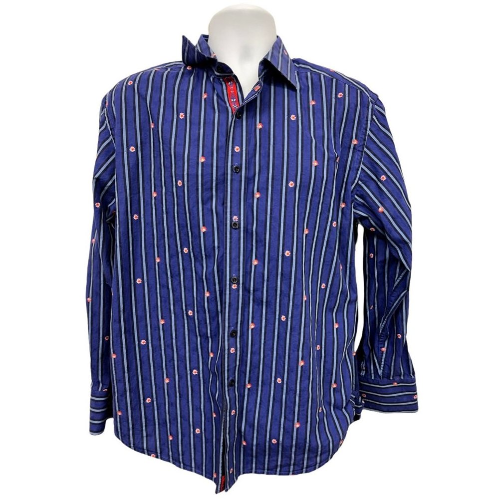 Robert Graham Contrast Flip Cuff Shirt Mens Large Multi Color Stripe Floral